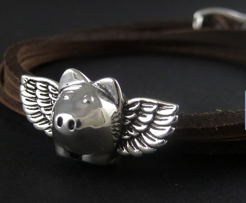 Flying Pig Leather Bracelet